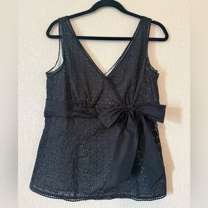 Ann Taylor Black Eyelet Dress with Waist Bow